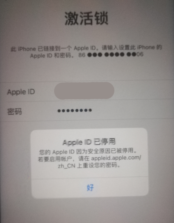 东丽苹果手机维修分享iPhone 12 出现提示“Apple ID 已停用”怎么办 